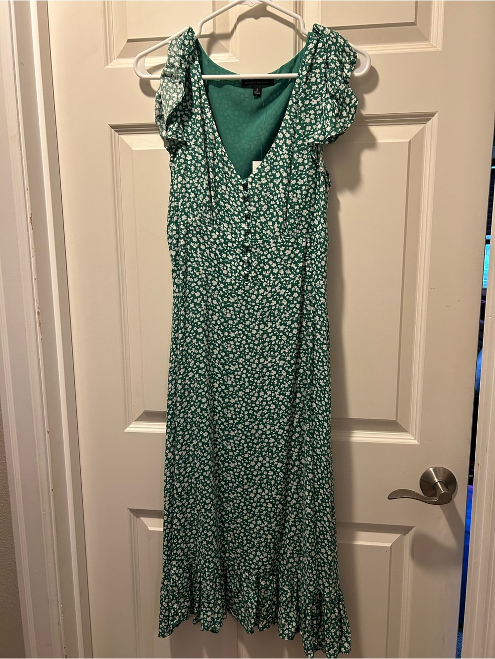 Banana Republic Green Floral Maxi Dress with Ruffle Sleeves